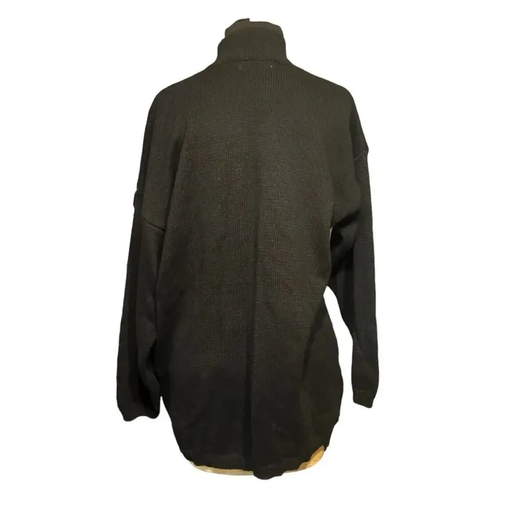 Vtg Black Chunky Knit Fall 3D Scarecrow Halloween Relaxed Turtleneck Sweater M - Picture 4 of 6